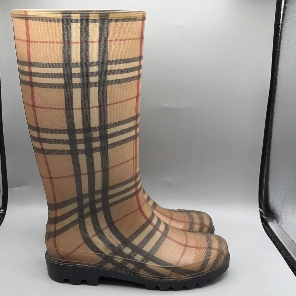 Burberry Rain Boots Womens US 6.5 EUR 40 nova check Plaid Tall wellington france
